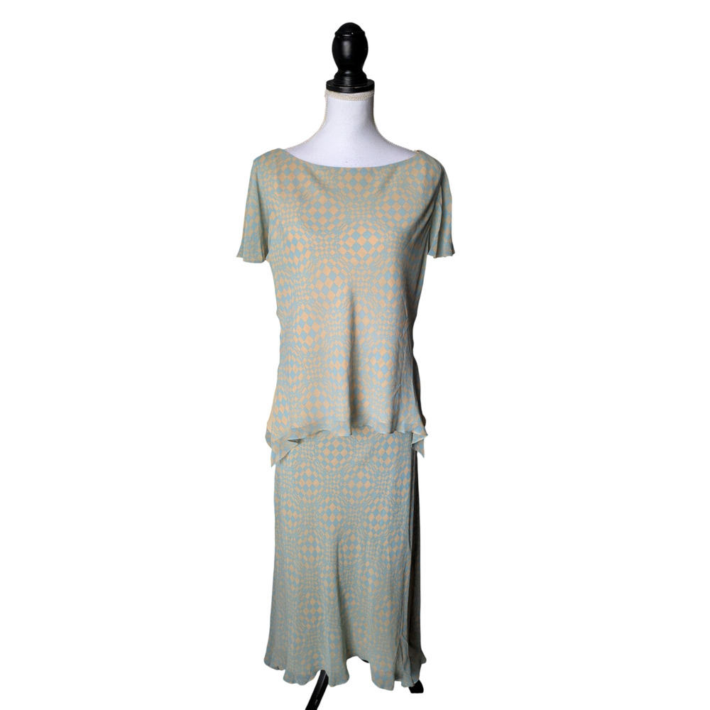 Vtg 90s Cynthia Howie 100% Silk Abstract Two Piece Skirt Set New Size 14 Whimsy